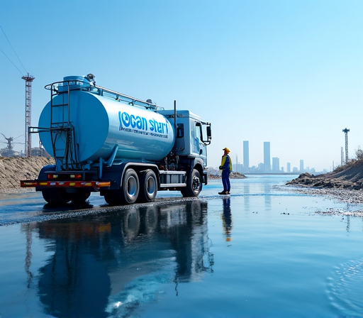 Reliable drinking water supply tanker parked beside a commercial building