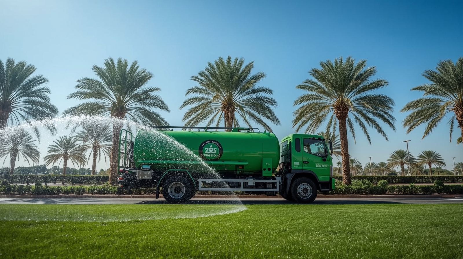 Fresh drinking water supply tanker driving through urban roads